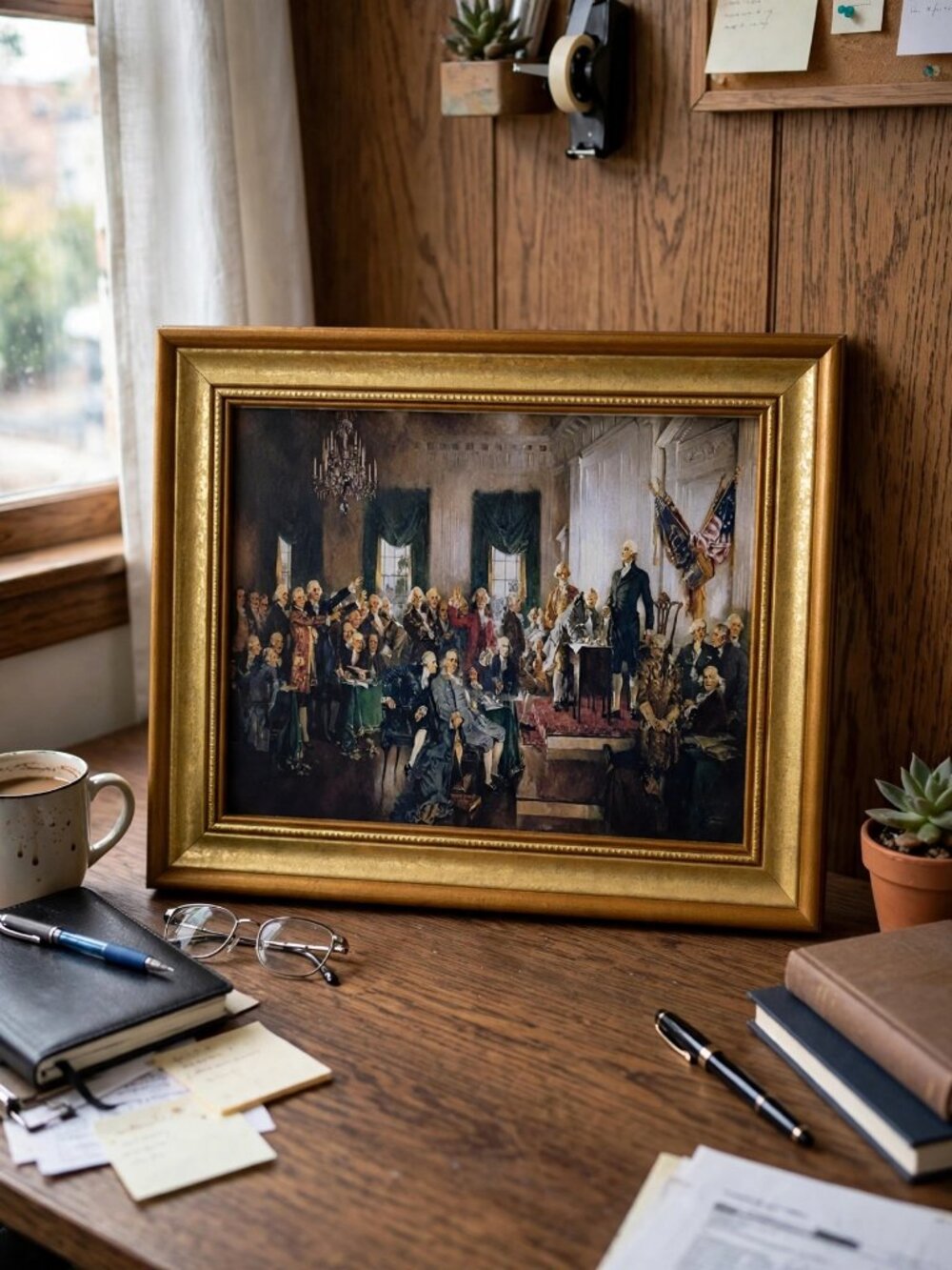 Vintage Constitution Signing Framed Canvas Print - Washington 12x10.5